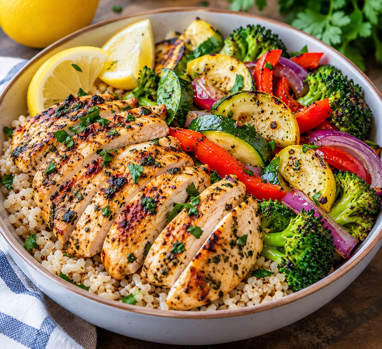 Pansy’s Lemon Herb Grilled Chicken & Vegetable Bowl