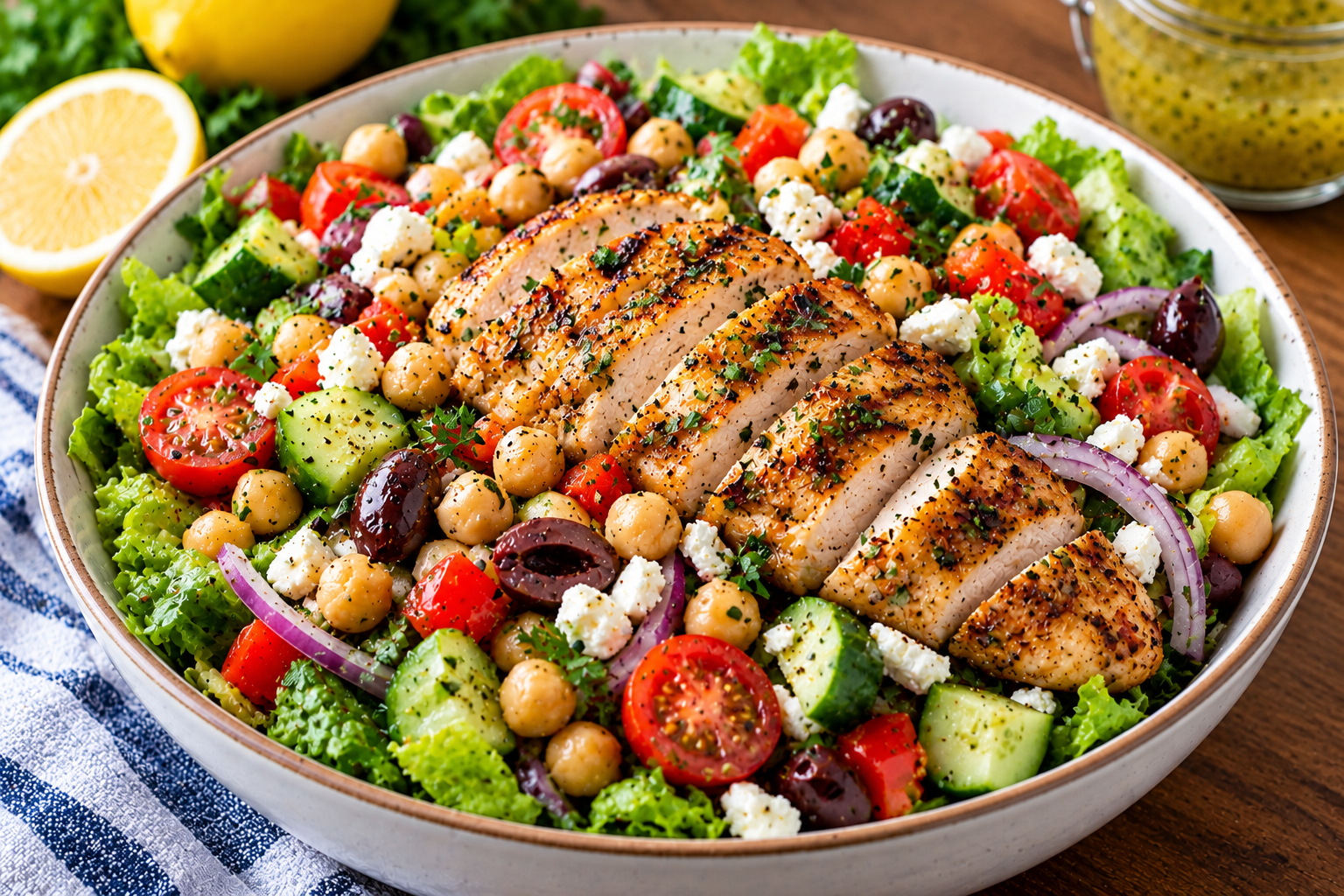 Pansy’s Mediterranean Grilled Chicken & Chickpea Salad