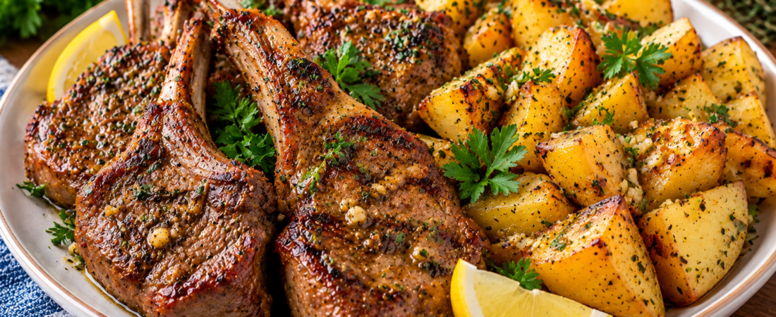 Pansy’s Greek Garlic & Herb Lamb Chops with Lemon Potatoes